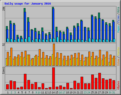 Daily usage for January 2016